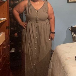 Olive Green Tie Shoulder Maxi Dress-Size 20